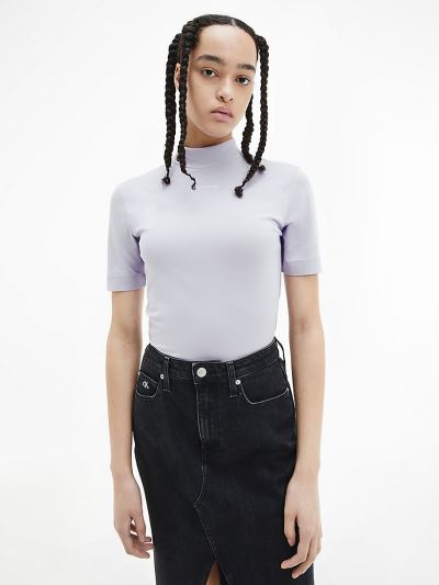 Calvin Klein Ruhák HU485674 | Calvin Klein Organic Cotton Mock Neck Női Póló Lila
